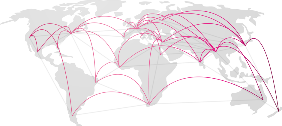 Weltkarte mit internationalen Verbindungen als Symbol für das Fast-Market-Access-Netzwerk
